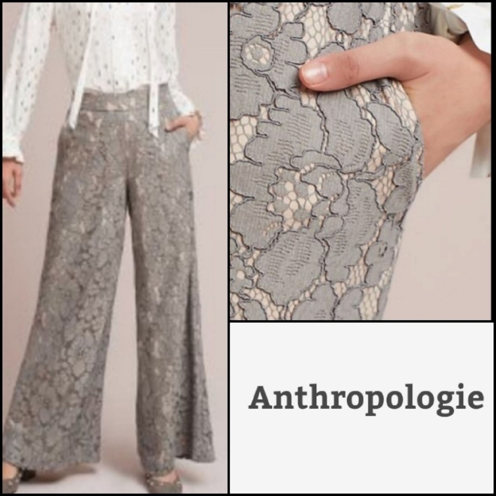 ANTHROPOLOGIE Feather Bone Lace Wide Leg Pants XS. - Picture 2 of 8